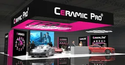 40x50 booth with hanging sign and backlit walls